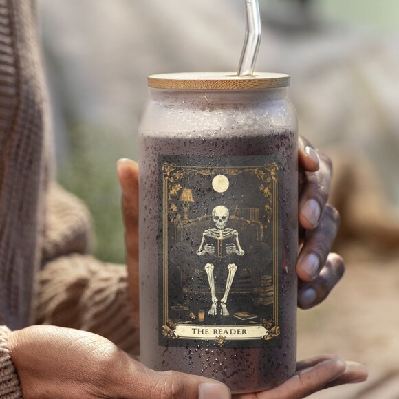 The Reader Tarot Card, Gothic Tumbler, Skeleton Coffee Cup, Witchy Pagan Gift - Picture 4 of 6